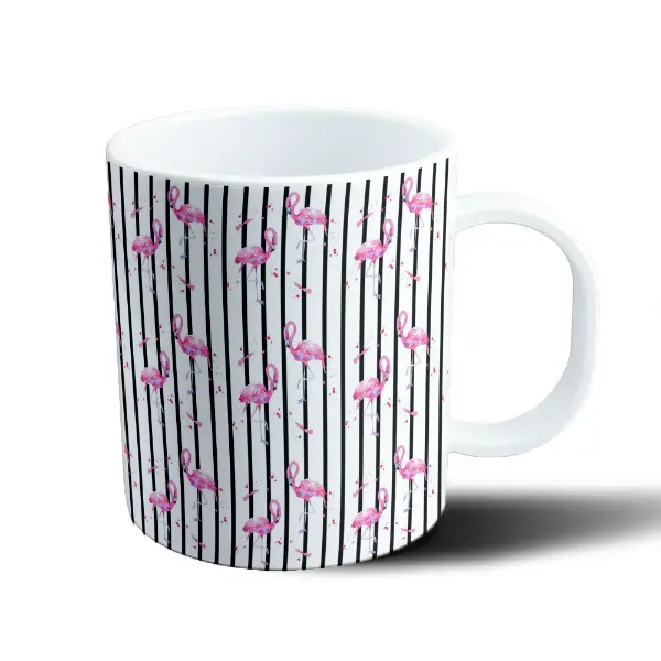 Taza de Plástico Flamencos Rosas sobre Rayas Negras
