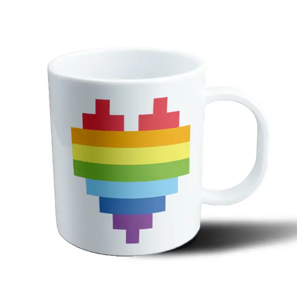 Taza de Plástico Corazón Pixel Arcoíris