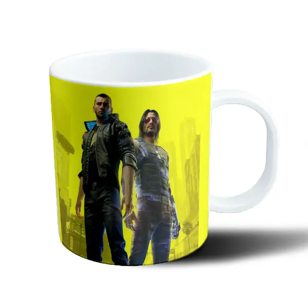 Taza de Plástico Cyberpunk 2077 V y Johnny Silverhand