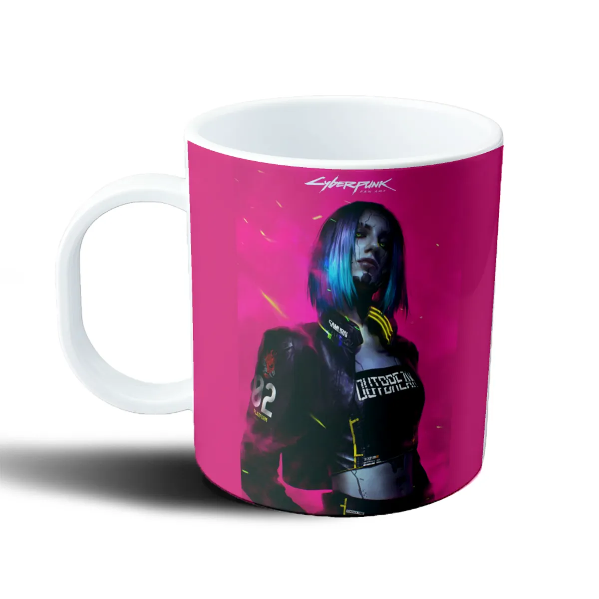 Taza de Plástico Cyberpunk 2077 Chica Cyborg Neón Rosa - vista 2