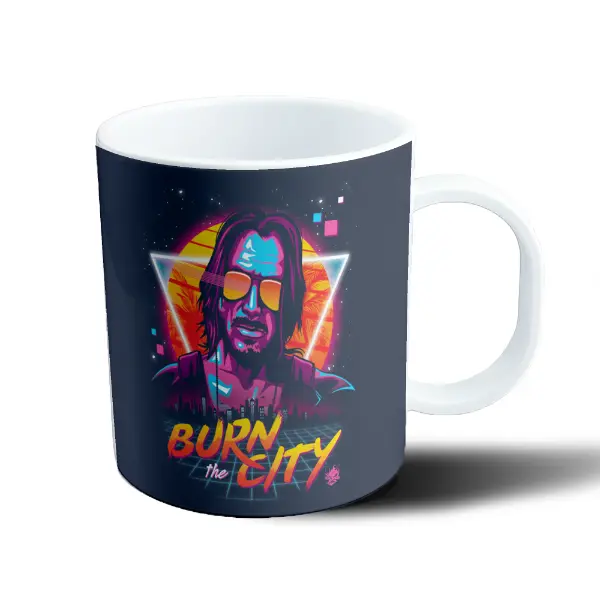 Taza de Plástico Cyberpunk 2077 Johnny Silverhand Burn the City