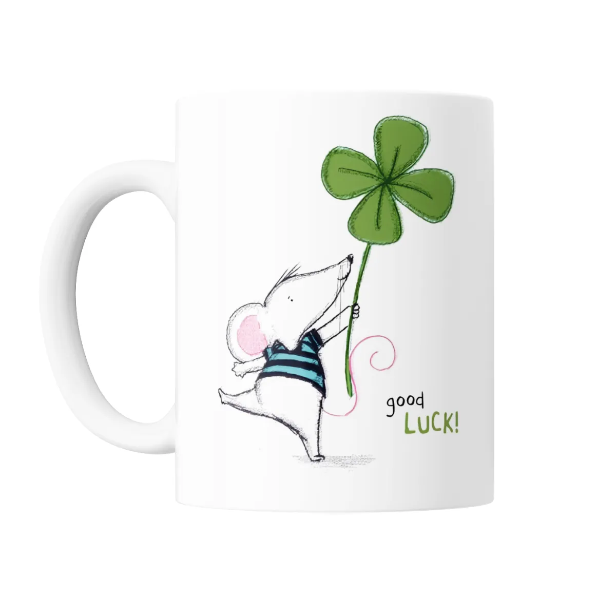 Taza de Cerámica Buena Suerte Ratón con Trébol de Cuatro Hojas - vista 2