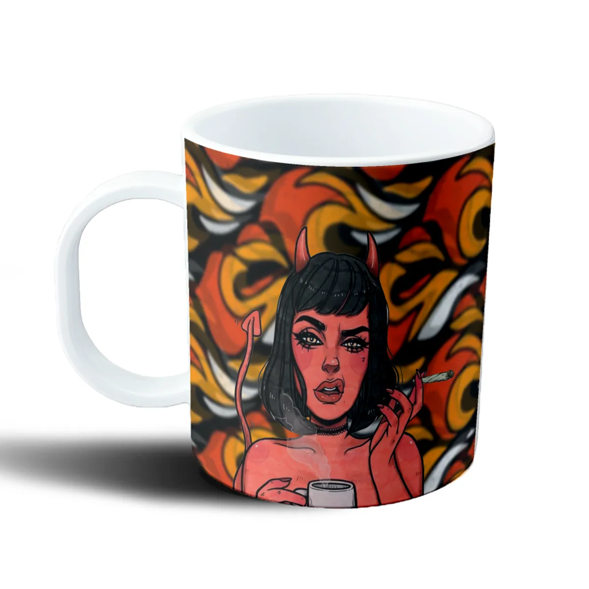 Taza de Plástico Demon Diablita Fumando y Tomando Café - vista 2