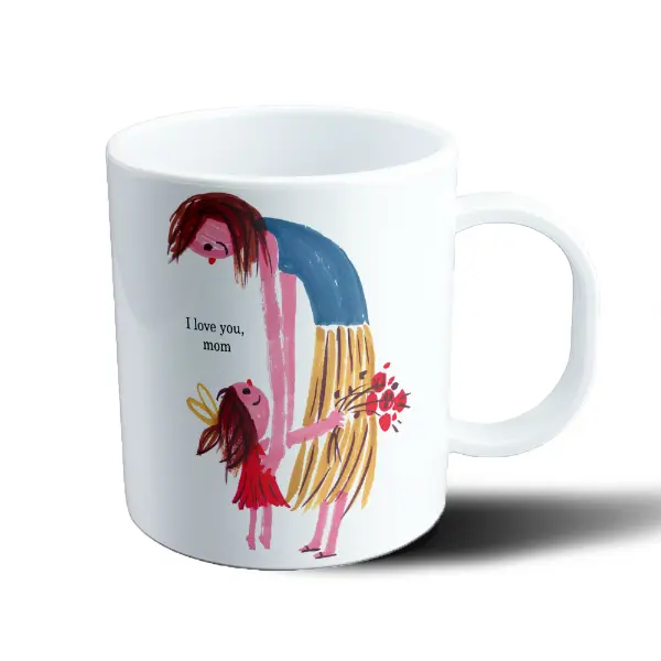 Taza de Plástico Dia de la Madre I Love You Mom Mamá con Hija y Flores