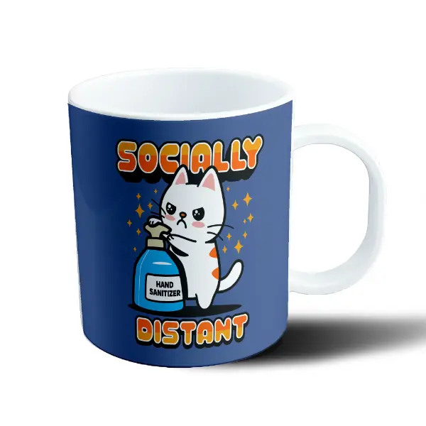 Taza de Plástico Socially Distant Gato con Alcohol en Gel