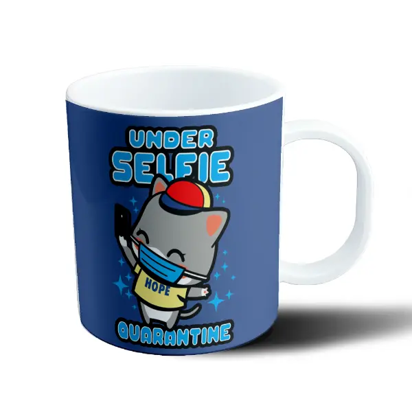 Taza de Plástico Under Selfie Quarantine Gato con Barbijo