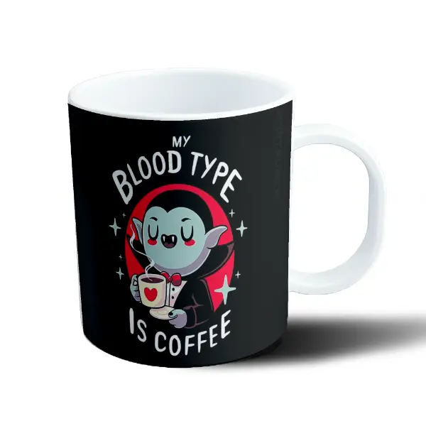 Taza de Plástico Dracula Vampiro Tomando Café