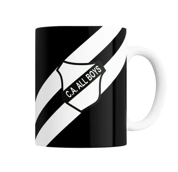Taza de Cerámica All Boys Escudo y Franjas Blancas y Negras