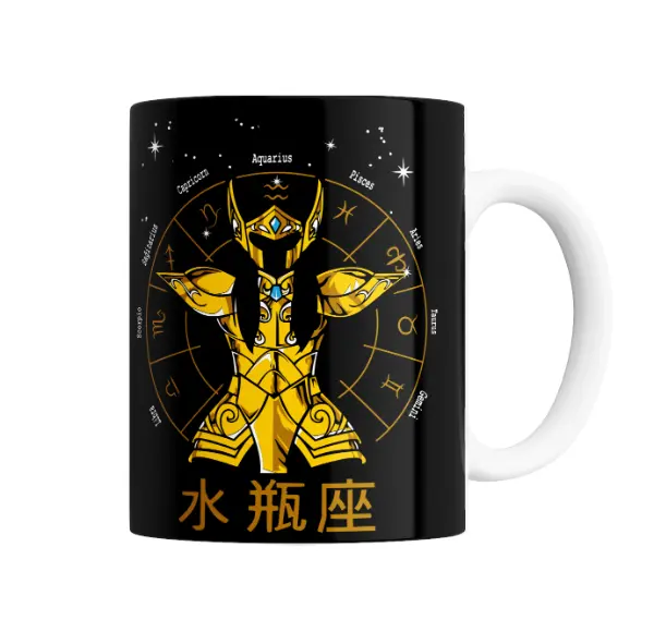 Taza de Cerámica Caballeros del Zodiaco Acuario Armadura Dorada
