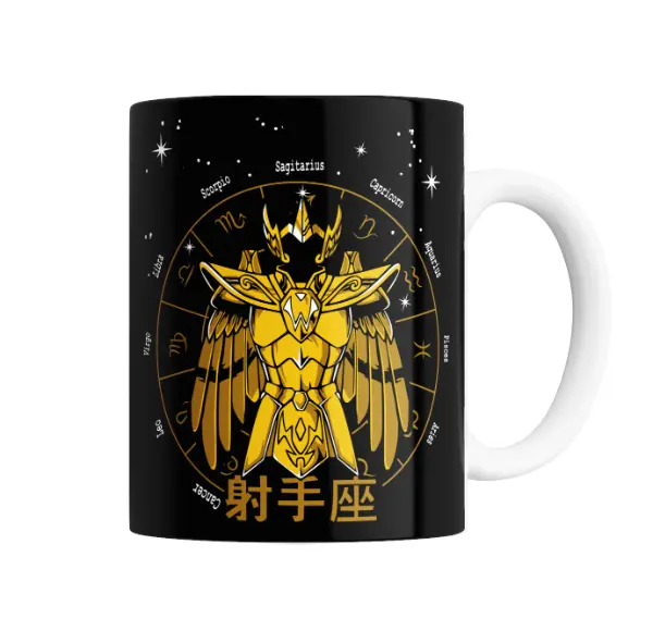 Taza de Cerámica Caballeros del Zodiaco Sagitario Armadura Dorada