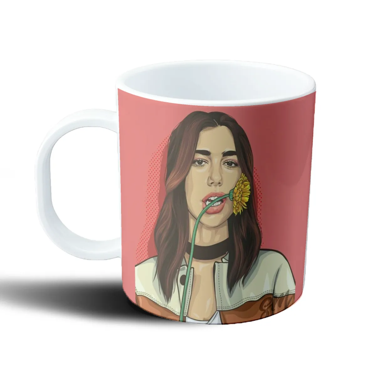 Taza de Plástico Dua Lipa Ilustrada con Flor Amarilla - vista 2