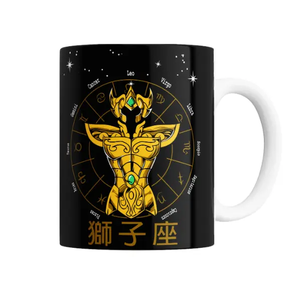 Taza de Cerámica Caballeros del Zodiaco Leo Armadura Dorada Constelaciones