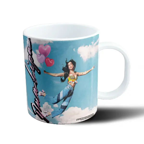 Taza de Plástico Dua Lipa Vuelo con Globos de Corazón