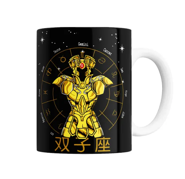 Taza de Cerámica Caballeros del Zodiaco Géminis Armadura Dorada