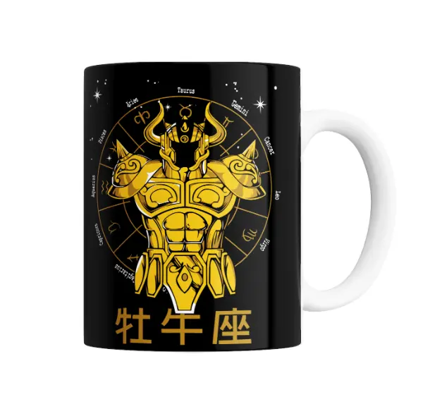 Taza de Cerámica Caballeros del Zodiaco Tauro Armadura Dorada