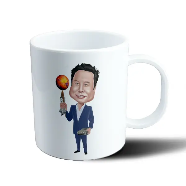 Taza de Plástico Elon Musk Caricatura Marte Cohete Tesla
