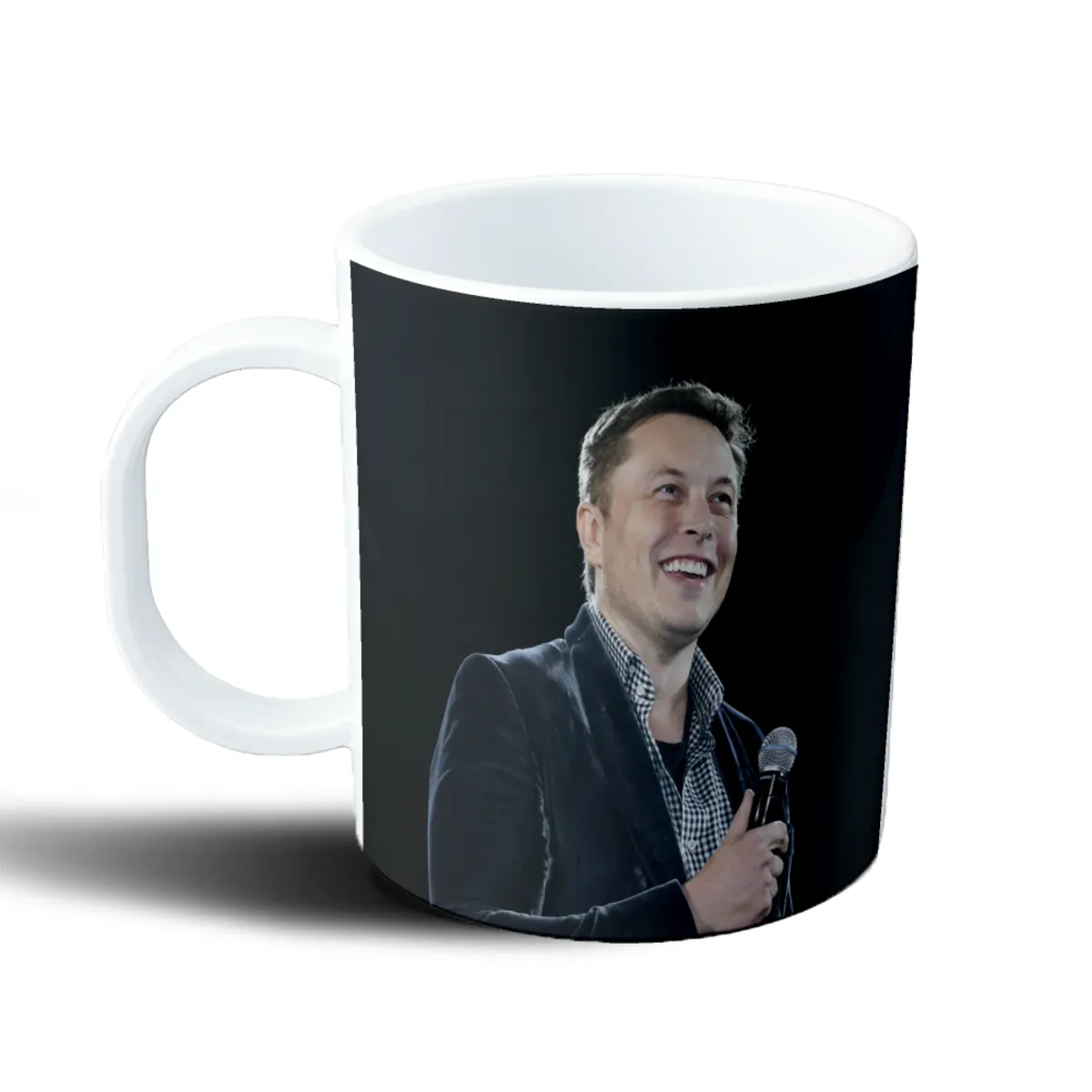 Taza de Plástico Elon Musk Foto Sonriendo con Micrófono - vista 2