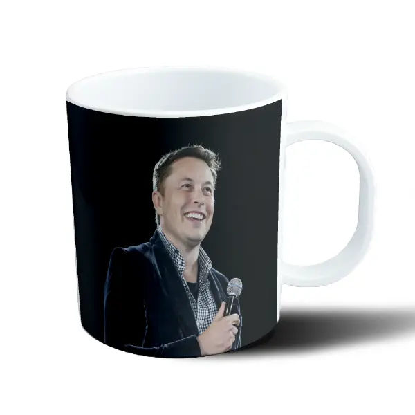 Taza de Plástico Elon Musk Foto Sonriendo con Micrófono