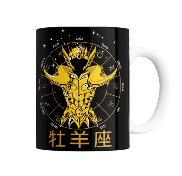 Taza de Cerámica Caballeros del Zodiaco Aries Armadura Dorada