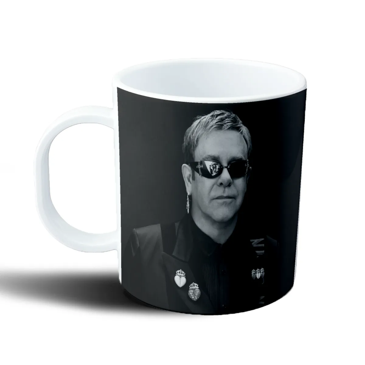 Taza de Plástico Elton John Retrato Blanco y Negro - vista 2