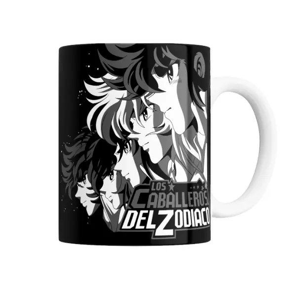 Taza de Cerámica Caballeros del Zodiaco Blanco y Negro