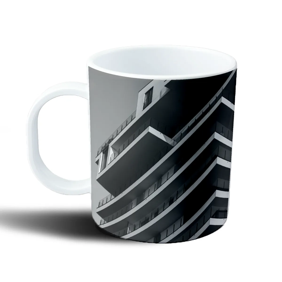 Taza de Plástico Edificio Blanco y Negro Balcones Curvos - vista 2