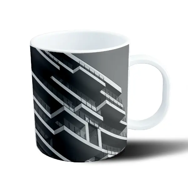 Taza de Plástico Edificio Blanco y Negro Balcones Curvos