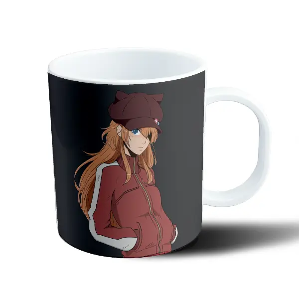 Taza de Plástico Evangelion Asuka Langley con gorra y campera roja