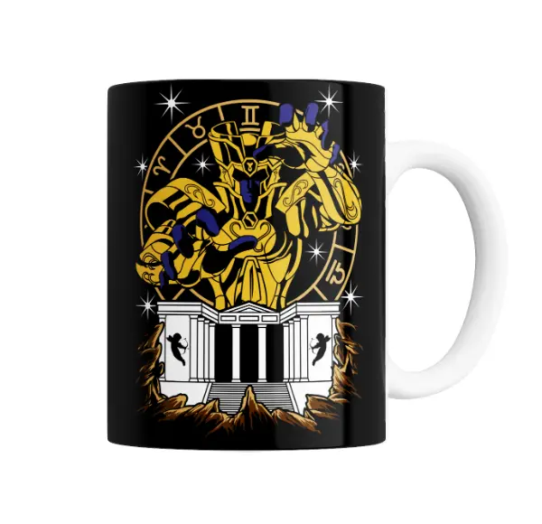 Taza de Cerámica Caballeros del Zodiaco Géminis Dorado Templo
