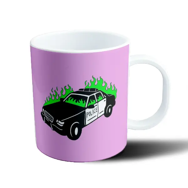 Taza de Plástico Feminismo Auto Policial en Llamas
