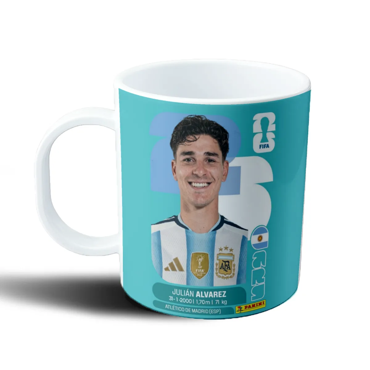 Taza de Plástico Mundial 2026 Argentina Julián Álvarez Figurita - vista 2
