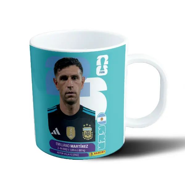 Taza de Plástico Mundial 2026 Argentina Emiliano Dibu Martinez Figurita