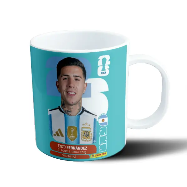 Taza de Plástico Figurita Enzo Fernandez Selección Argentina Mundial 2026