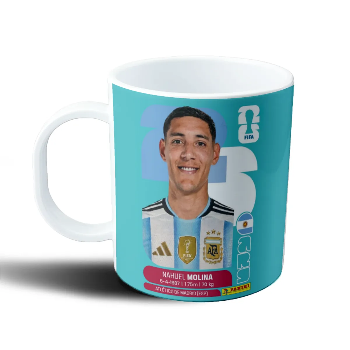 Taza de Plástico Nahuel Molina Figurita Mundial 2026 Argentina - vista 2