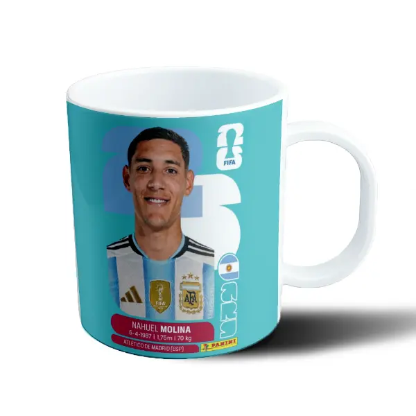 Taza de Plástico Nahuel Molina Figurita Mundial 2026 Argentina