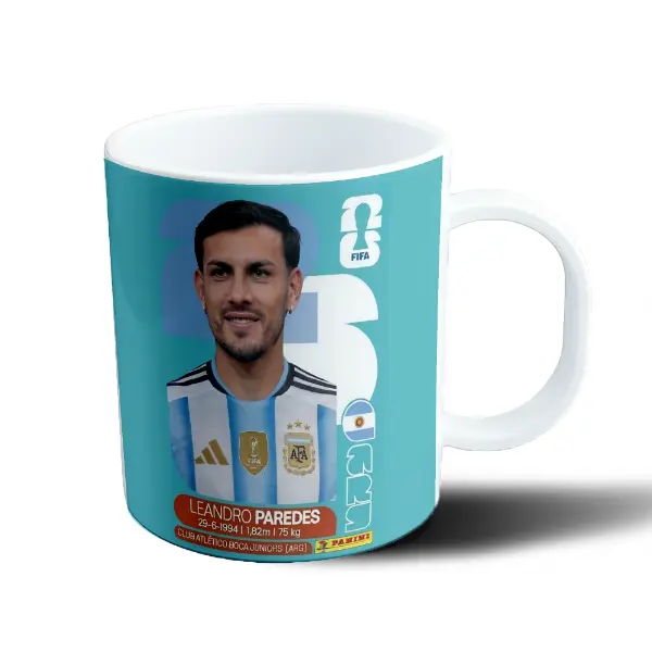 Taza de Plástico Leandro Paredes Figurita Mundial 2026 Argentina