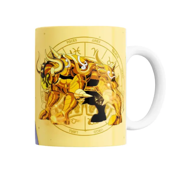 Taza de Cerámica Caballeros del Zodiaco Tauro Oro