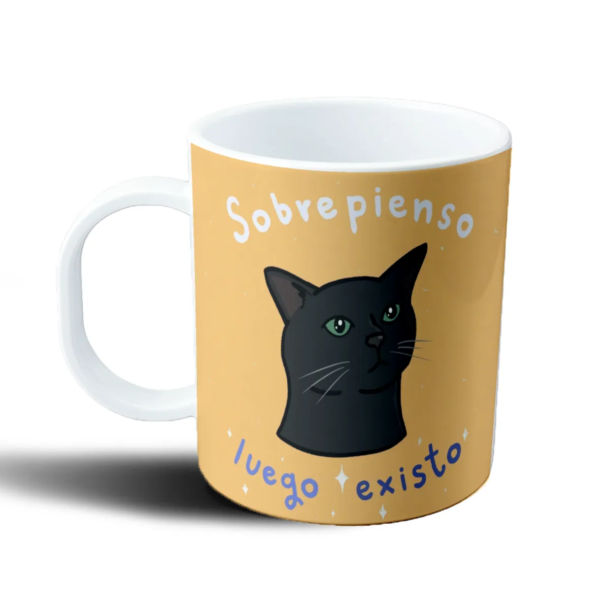 Taza de Plástico Gato Negro Sobrepienso Luego Existo - vista 2