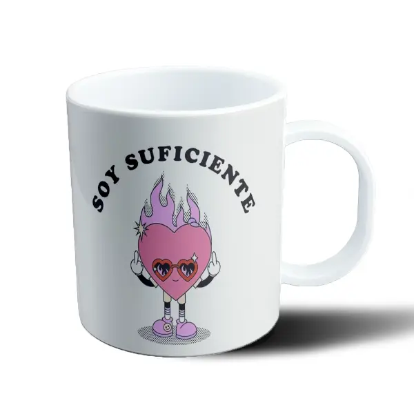 Taza de Plástico Soy Suficiente Corazón en Llamas