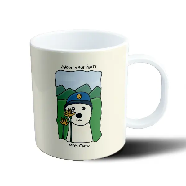 Taza de Plástico Oso con flores Valora lo que haces