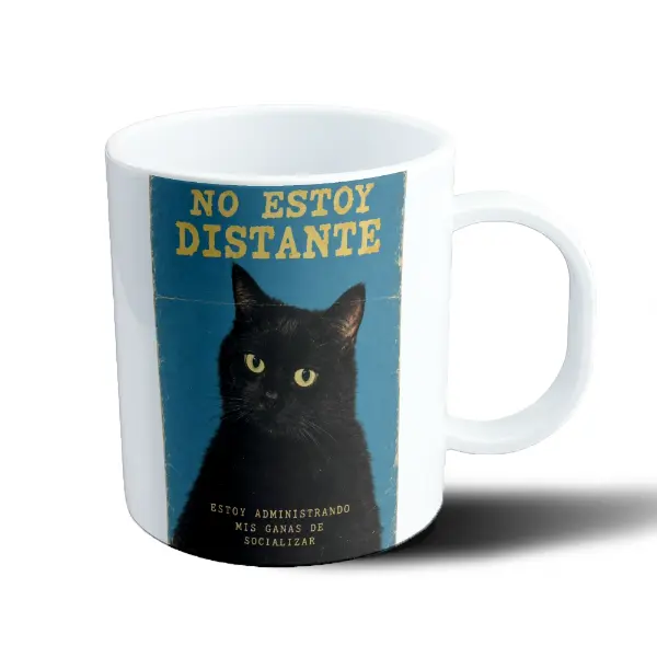 Taza de Plástico Gato Negro No Estoy Distante Administrando Mis Ganas de Socializar