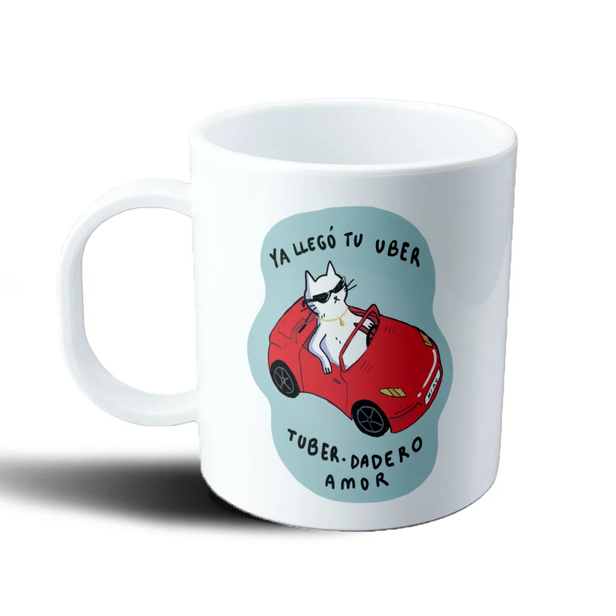 Taza de Plástico Gato en Auto Rojo Ya Llegó tu Uber - vista 2