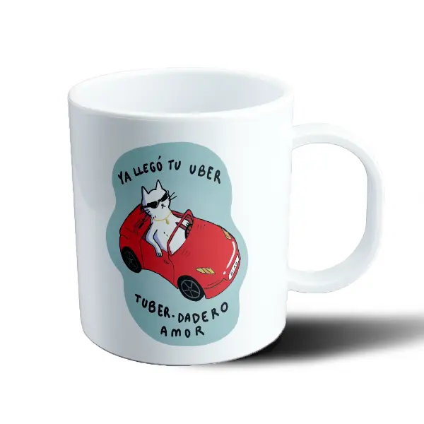 Taza de Plástico Gato en Auto Rojo Ya Llegó tu Uber