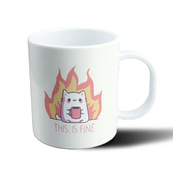Taza de Plástico This Is Fine Gato Taza Fuego