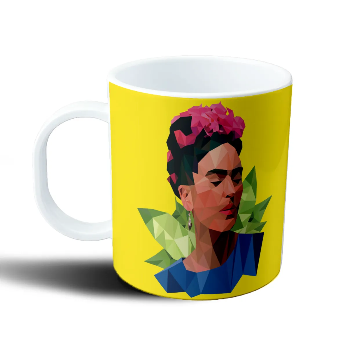 Taza de Plástico Frida Kahlo Retrato Poligonal con Flores - vista 2