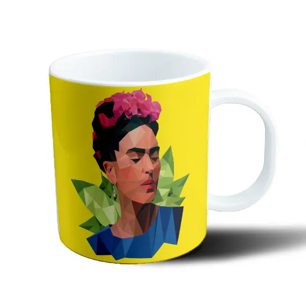 Taza de Plástico Frida Kahlo Retrato Poligonal con Flores