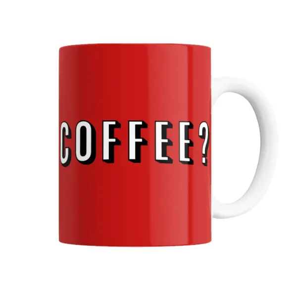 Taza de Cerámica Coffee? Frase en Letras Blancas