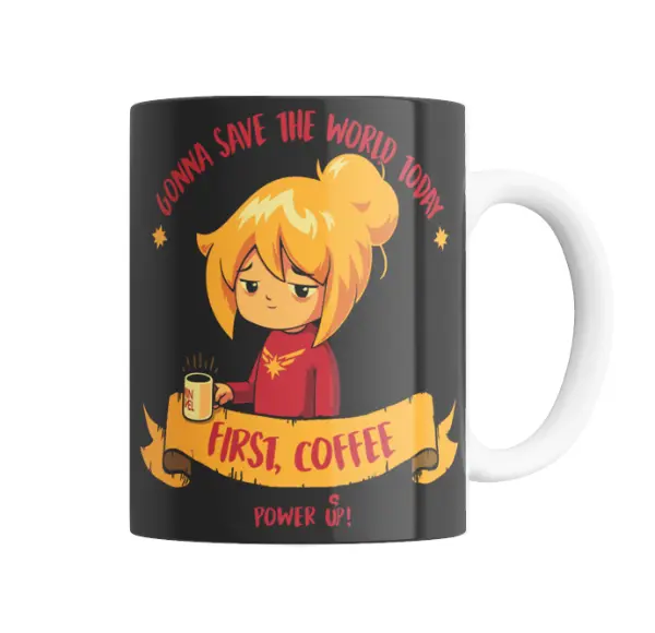 Taza de Cerámica Capitana Marvel First Coffee Chibi