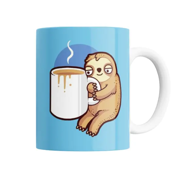 Taza de Cerámica Perezoso Tomando Café