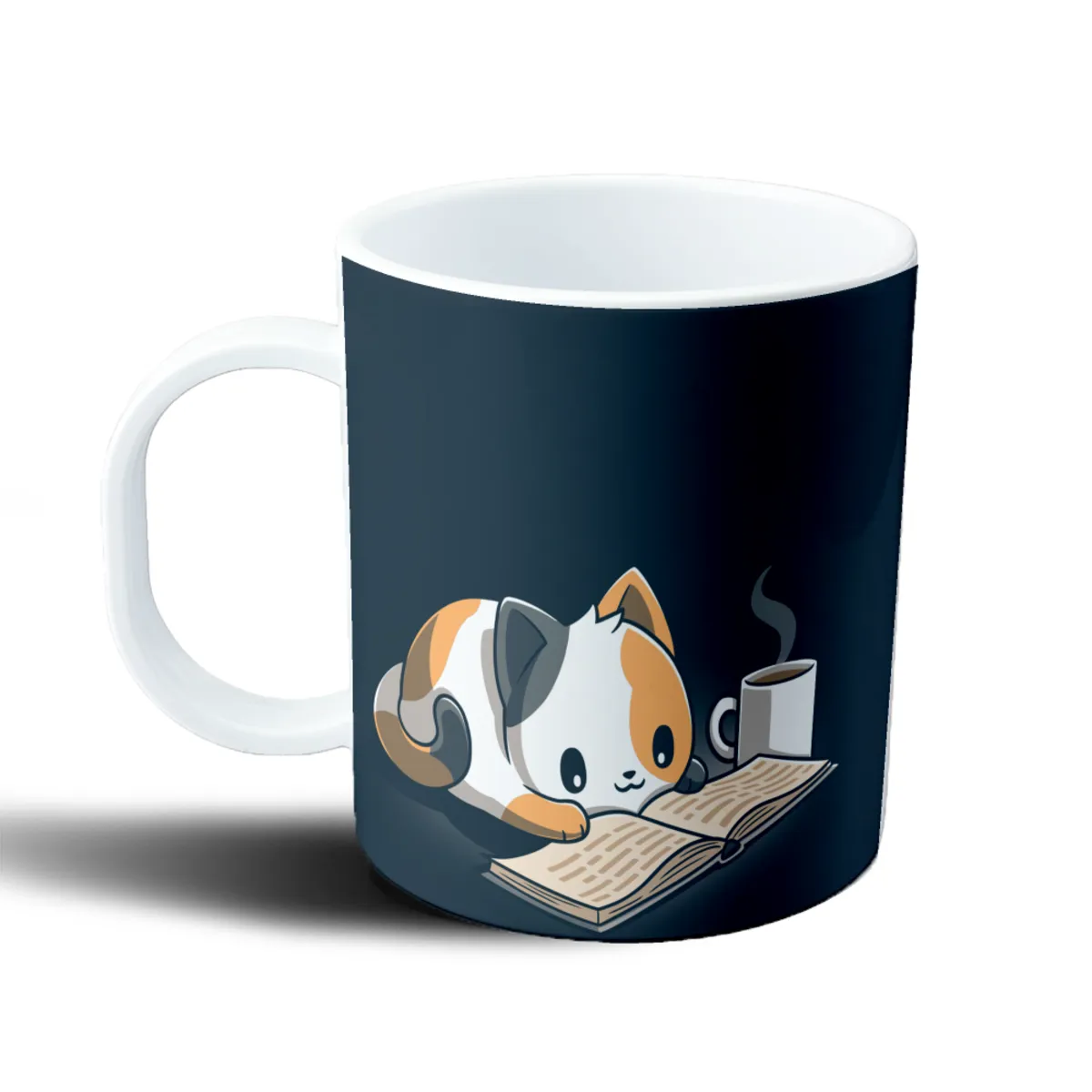 Taza de Plástico Gatito Leyendo con Café - vista 2
